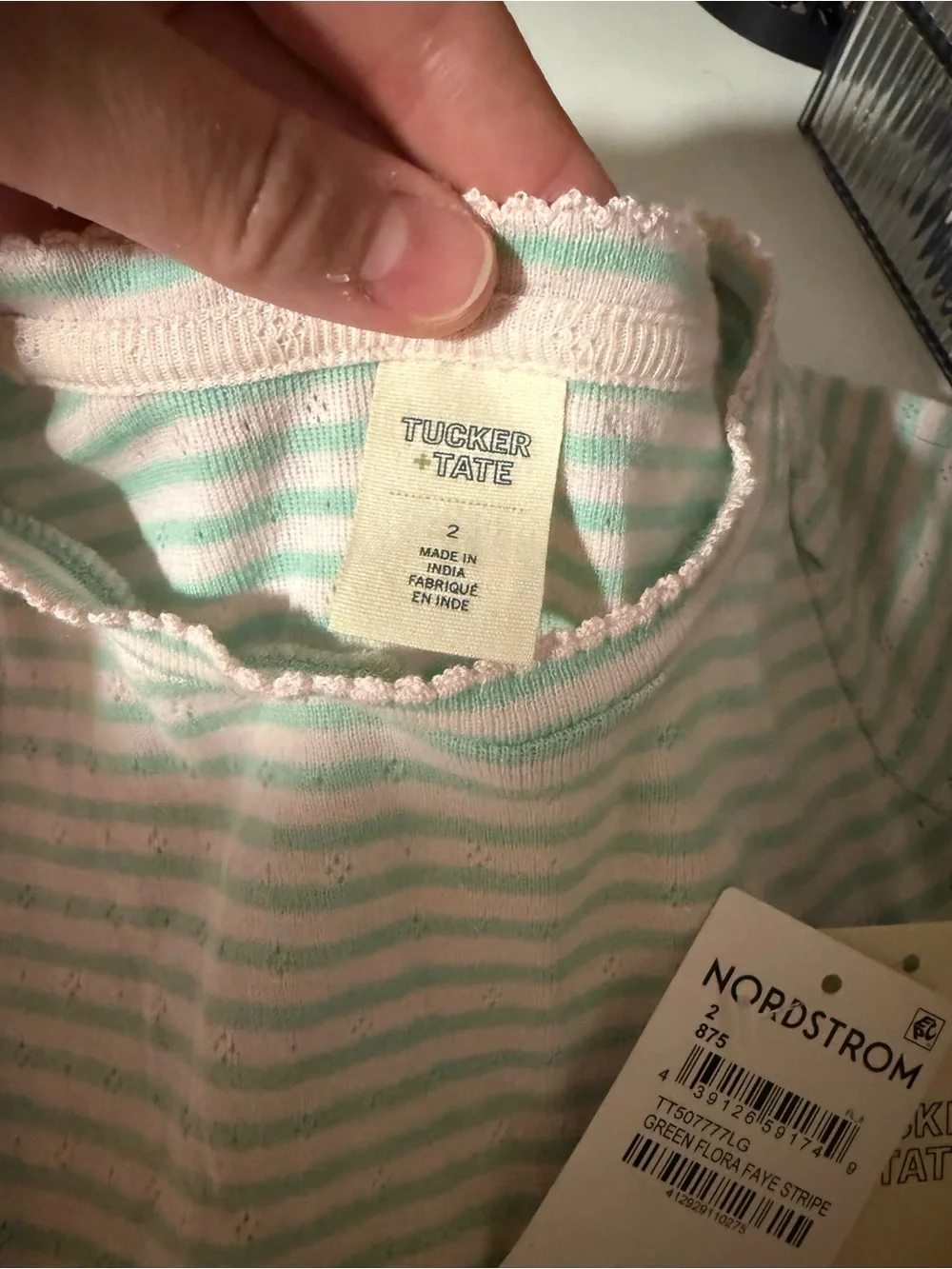 Tucker + Tate Mint Green and White Striped Short Sleeve Dress